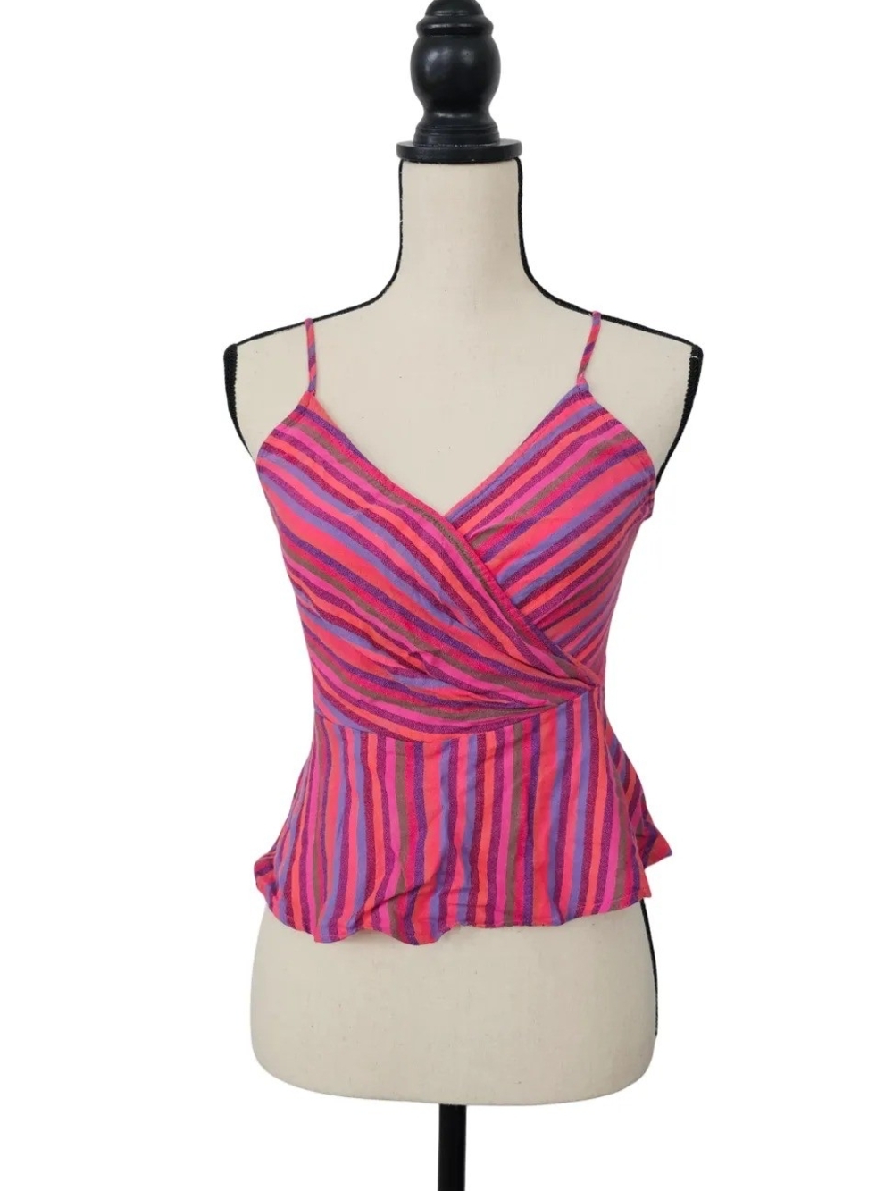 A new Day Pink and Fuchsia Striped Wrap Cami 100% Cotton